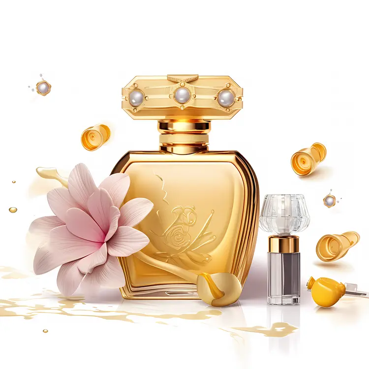 Luxurious Golden Perfume Bottle with Floral Accents