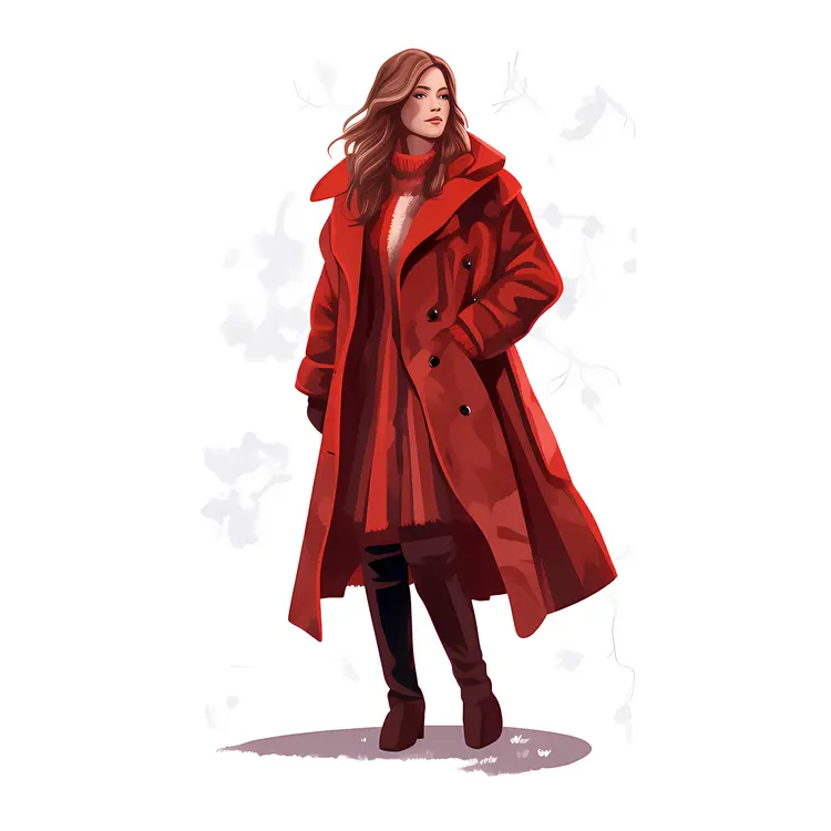 Stylish Woman in Red Winter Coat