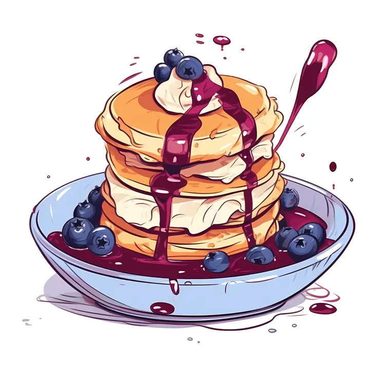 Blueberry Pancakes with Cream and Syrup