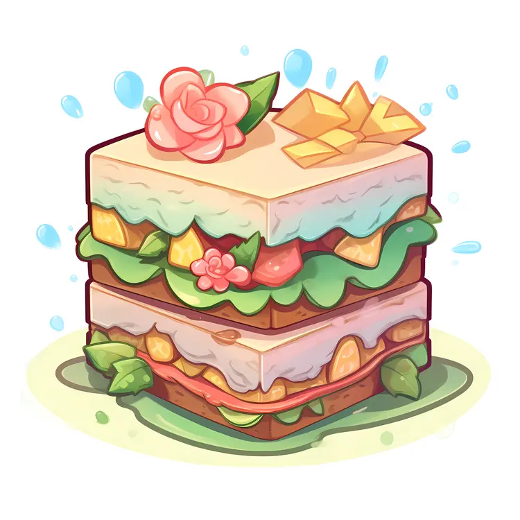 Colorful Layered Sandwich with Vegetables and Flowers