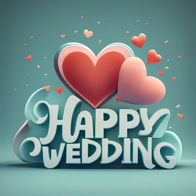 Happy Wedding Text with Heart Decorations