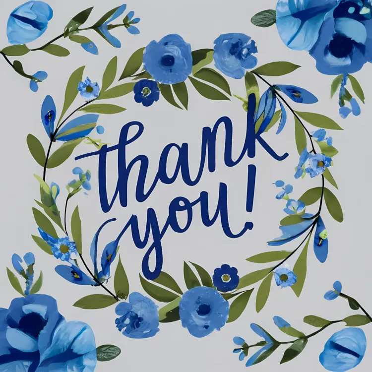 Thank You Card with Blue Flowers