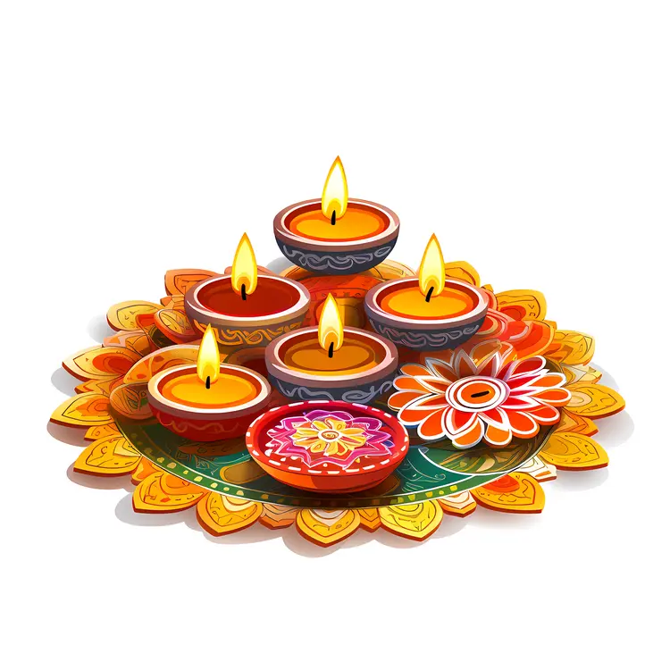 Colorful Diya Lamps for Diwali Celebration
