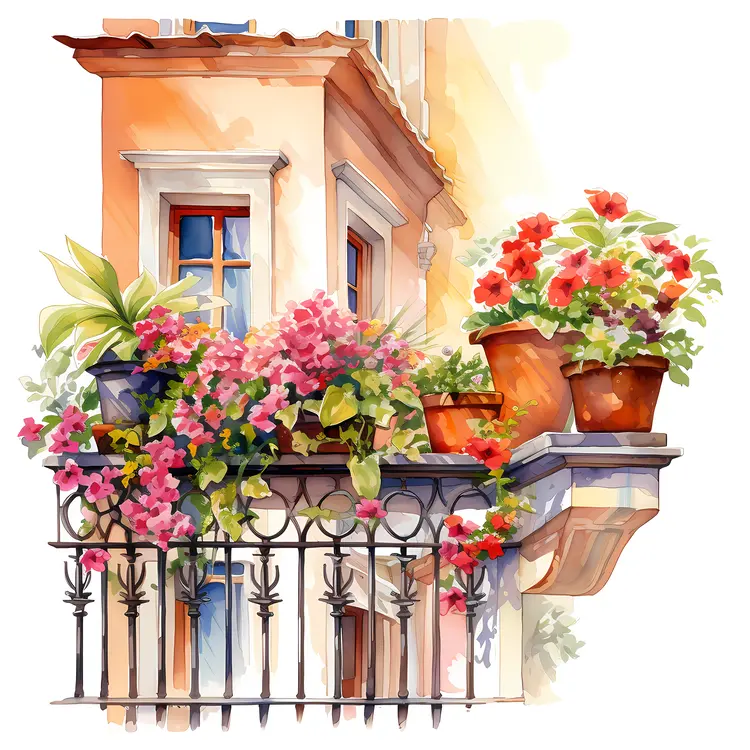 Balcony with Flower Pots