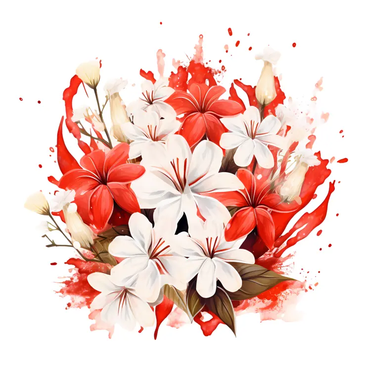 Beautiful Red and White Flowers in Watercolor Style