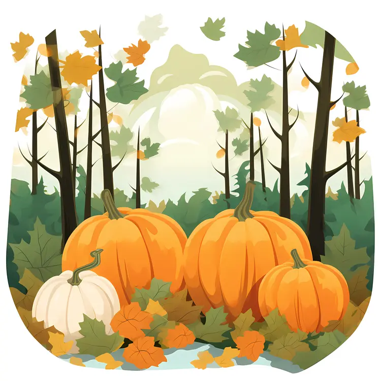 Pumpkins in Autumn Forest