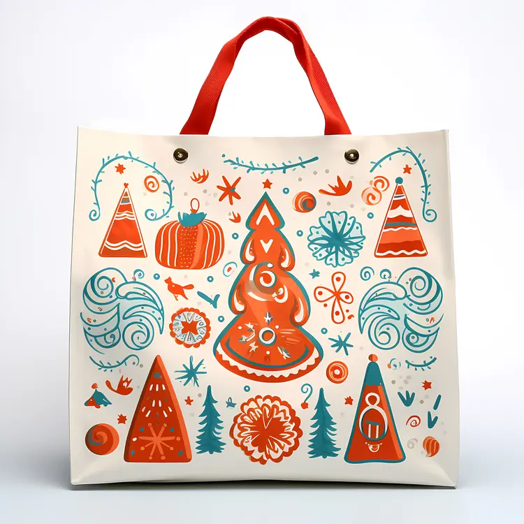 Stylized Christmas Tree with Decorations on Holiday Bag