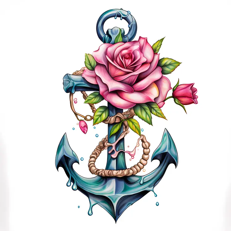 Anchor with Roses and Rope Illustration