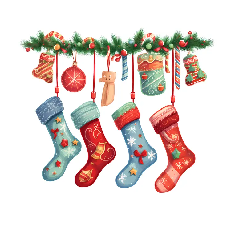 Colorful Christmas Stockings with Gifts