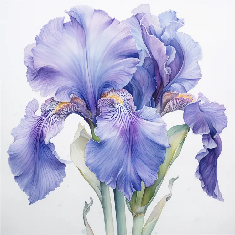 Beautiful Purple Iris Flower Watercolor Illustration