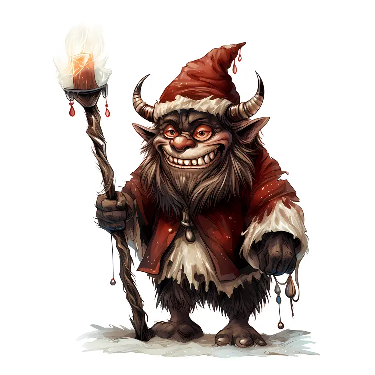 Smiling Horned Creature in Red Christmas Outfit