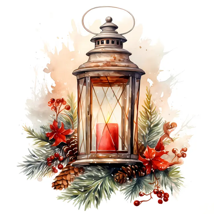 Silver Lantern with Christmas Decorations