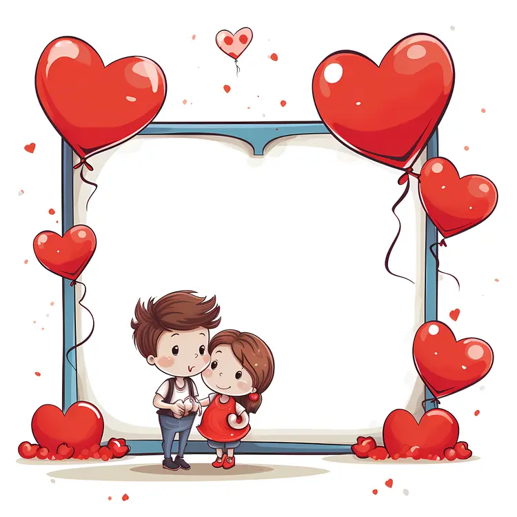 Heart Balloons and Couple with Frame