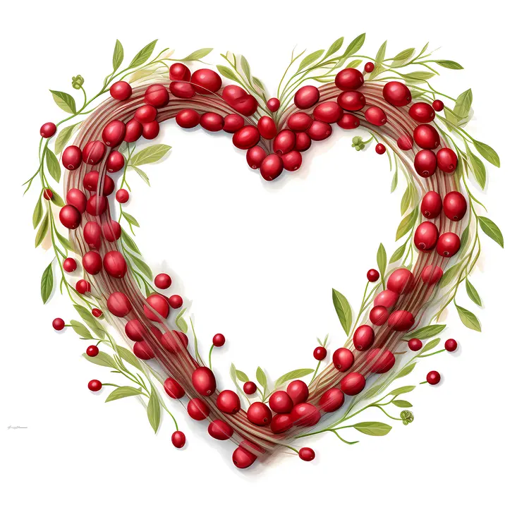 Heart-shaped Wreath with Red Berries and Green Leaves for Holiday Decoration