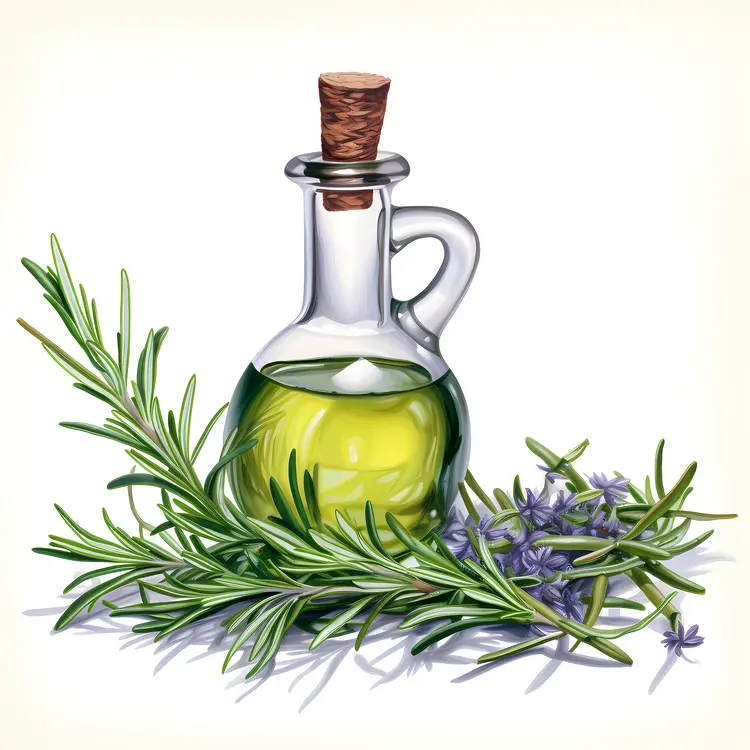 Rosemary Oil in Glass Bottle with Fresh Sprigs