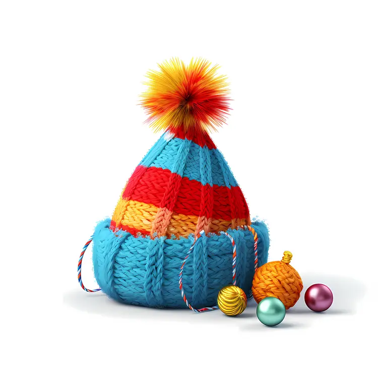 Striped Knitted Hat with Pom Pom