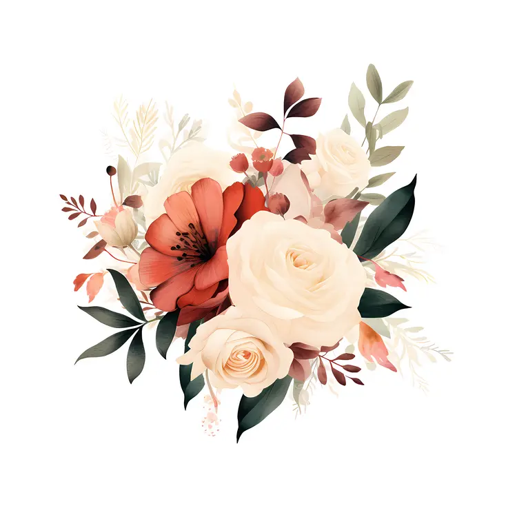 Red and White Floral Arrangement with Greenery