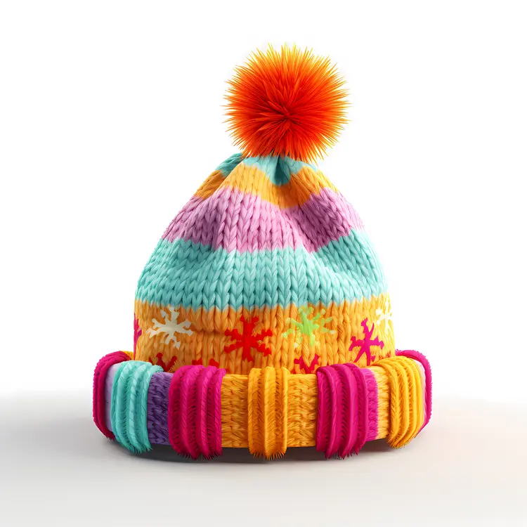 Colorful Knit Hat with Pom-Pom