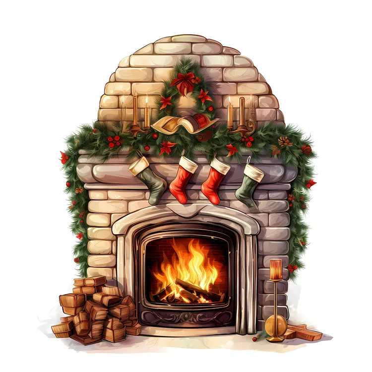 Cozy Christmas fireplace with decorations