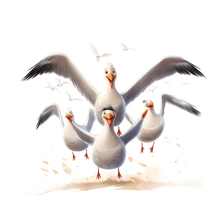Group of Animated Seagulls