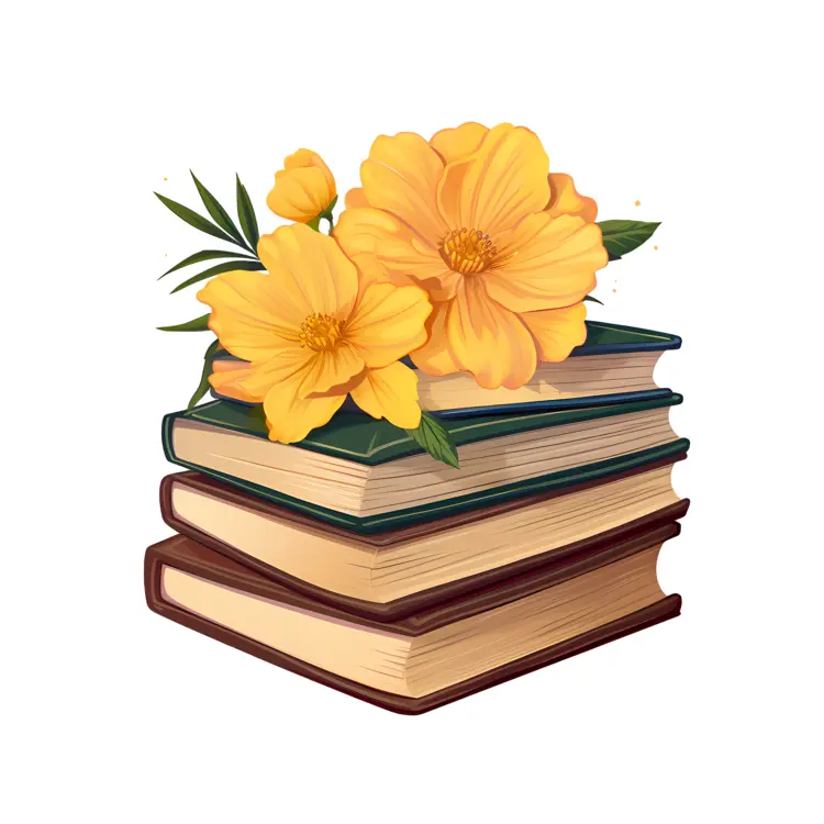 Stack of Books with Yellow Flowers
