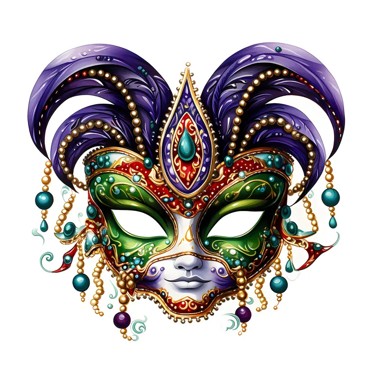 Decorative Mask with Feathers and Beads for Mardi Gras