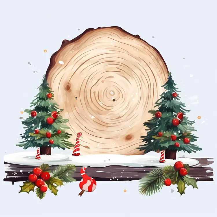 Christmas Wooden Sign with Holly and Pinecones