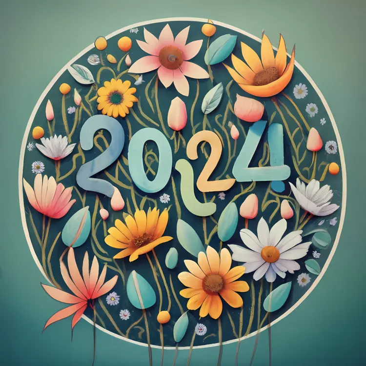 2024 with Colorful Flowers
