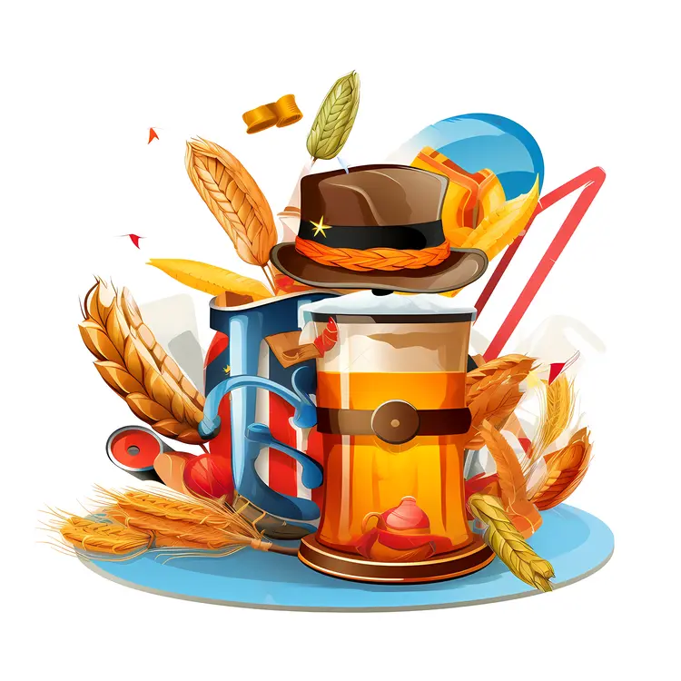 Festive Beer Mug with Hat and Wheat for Oktoberfest Celebration