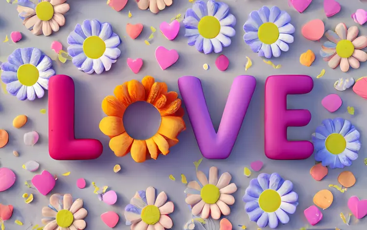 Love Text with 3D Flowers