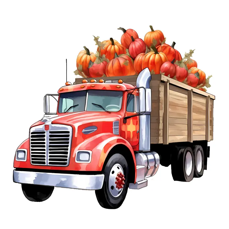 Red Truck Full of Pumpkins