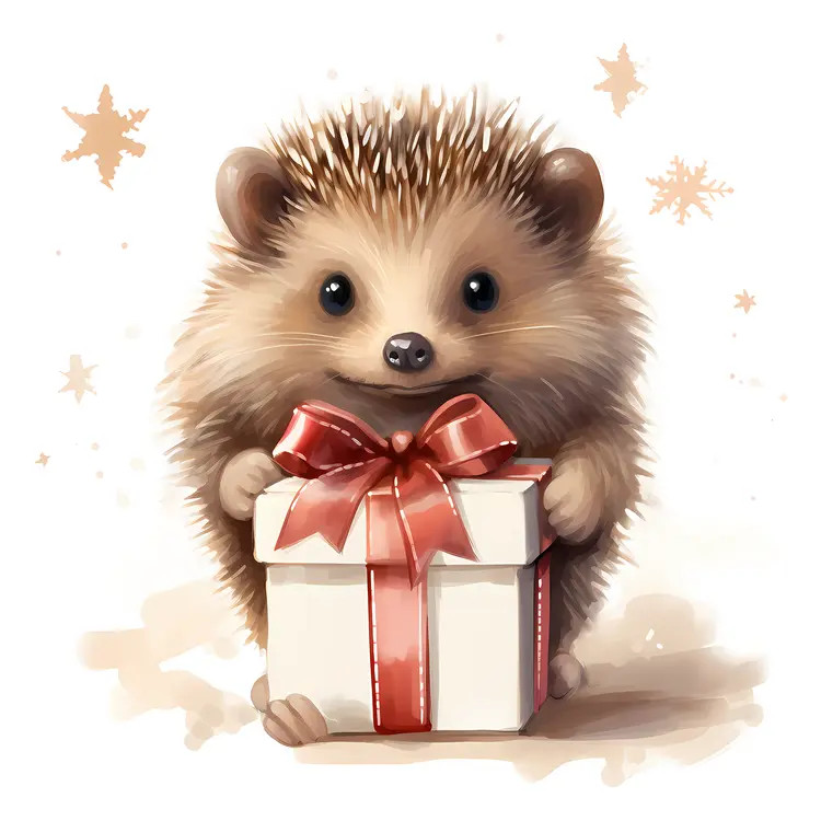 Cute Hedgehog Holding a Gift