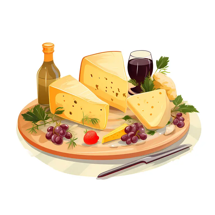 Cheese Platter with Wine and Fruit