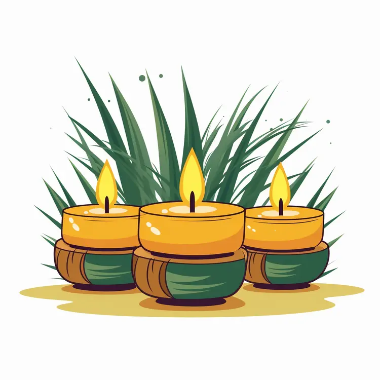 Three Lit Candles with Greenery