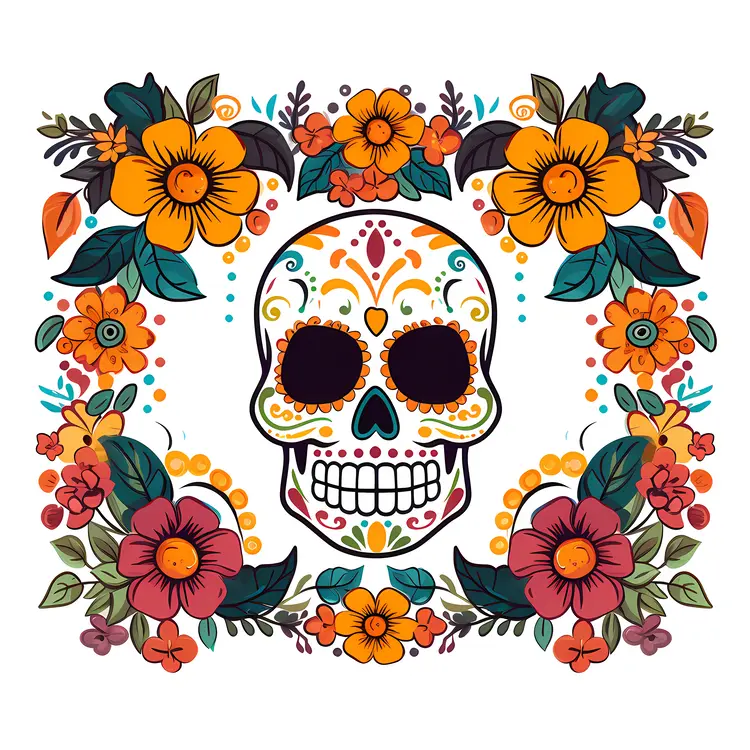 Colorful Skull with Floral Decorations
