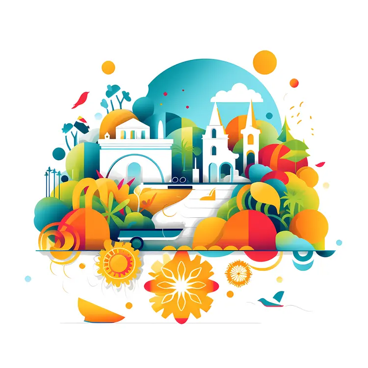 Colorful cityscape with nature