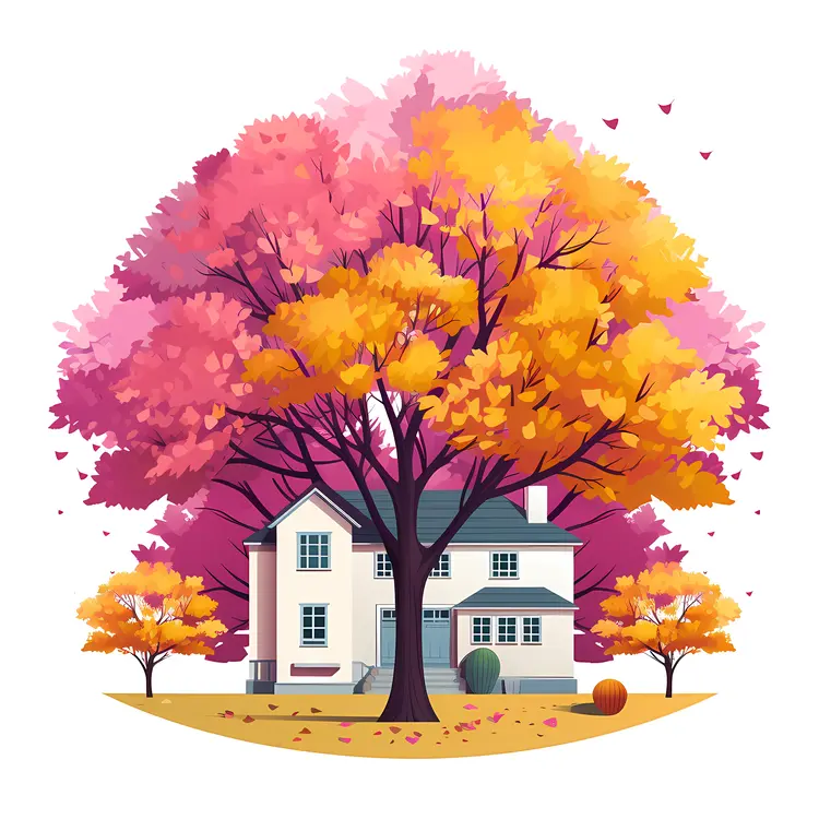 House with Vibrant Autumn Tree