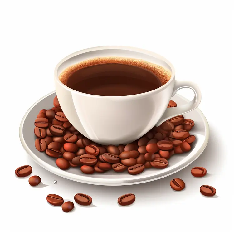 White Coffee Cup with Coffee Beans