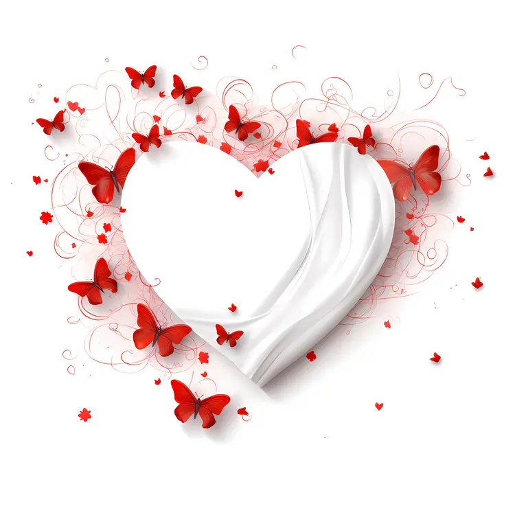 Heart and Butterflies with Swirls in Artistic Style