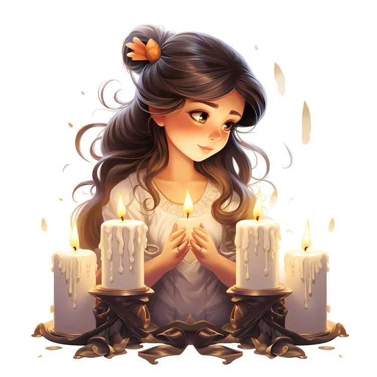 Girl with Glowing Candles