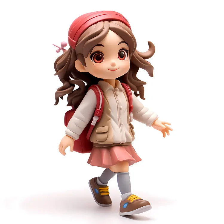 Cute Girl Walking with Backpack
