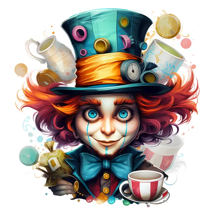 Colorful Mad Hatter with Tea