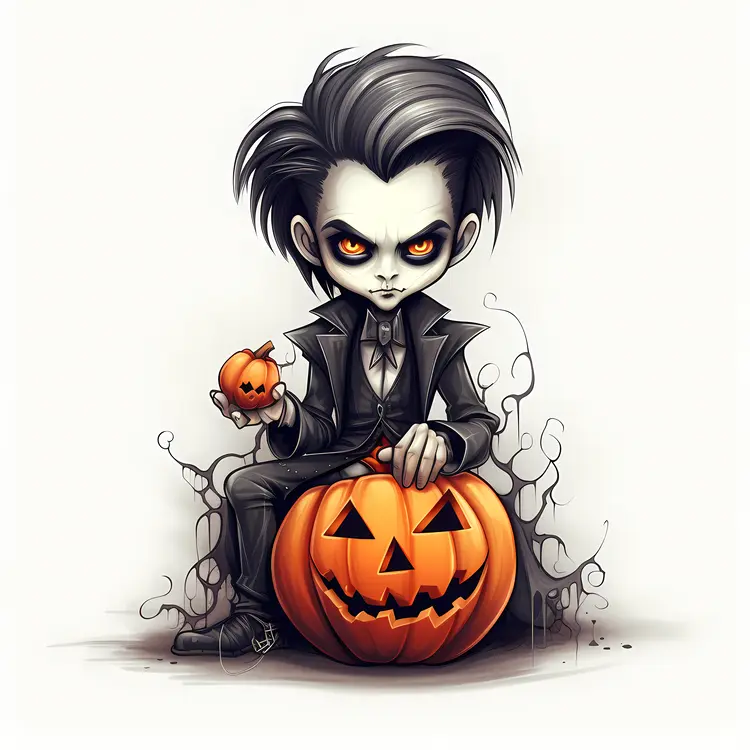 Chibi Vampire with Pumpkins