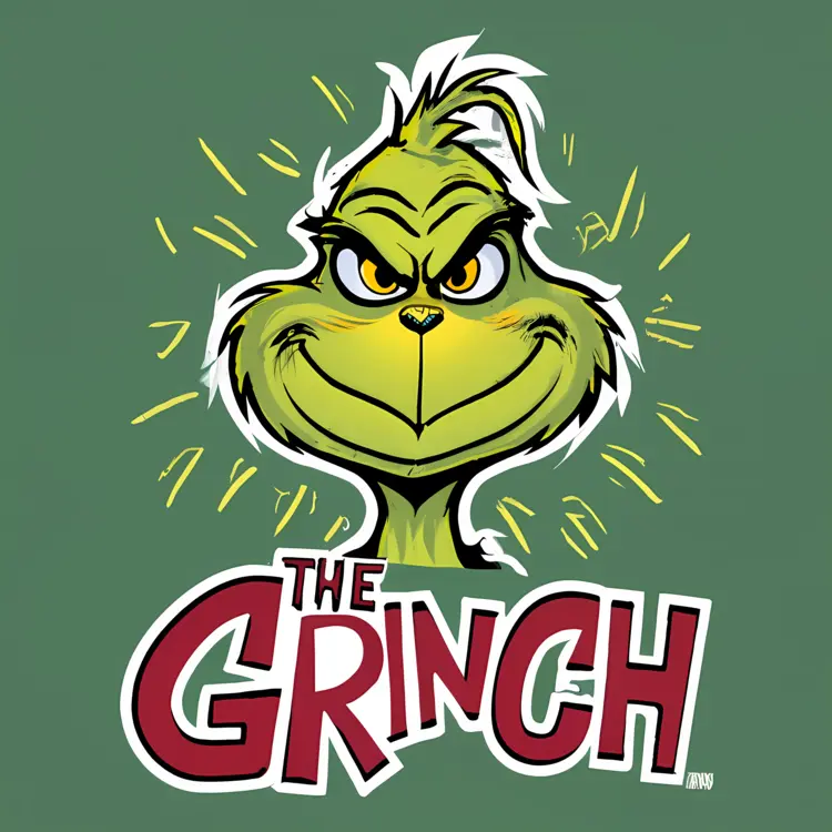 Grinch with 'The Grinch' Text and Yellow Lines