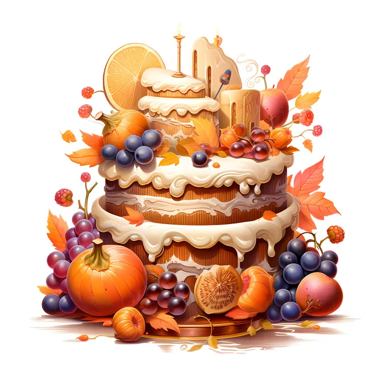 Fruit Cake with Autumn Decorations