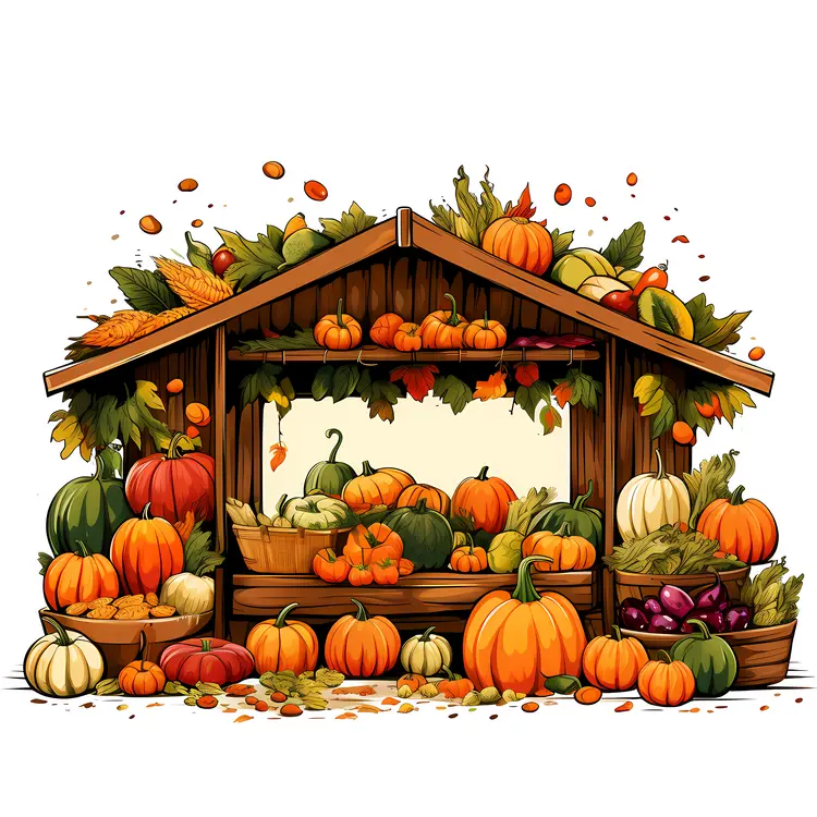 Rustic Market Stall with Pumpkins and Vegetables