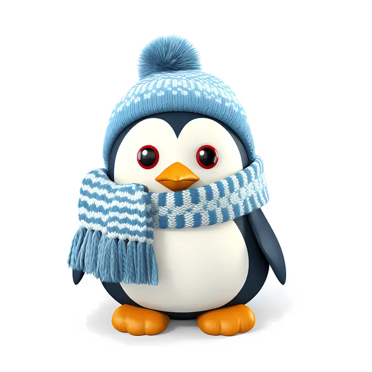 Penguin with Blue Scarf and Hat