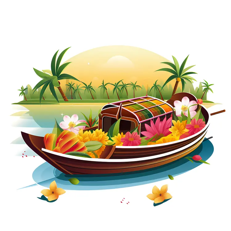 Flower Decorated Boat on Water