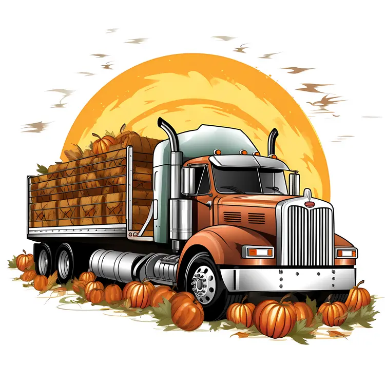 Brown Truck with Pumpkins for Autumn Harvest