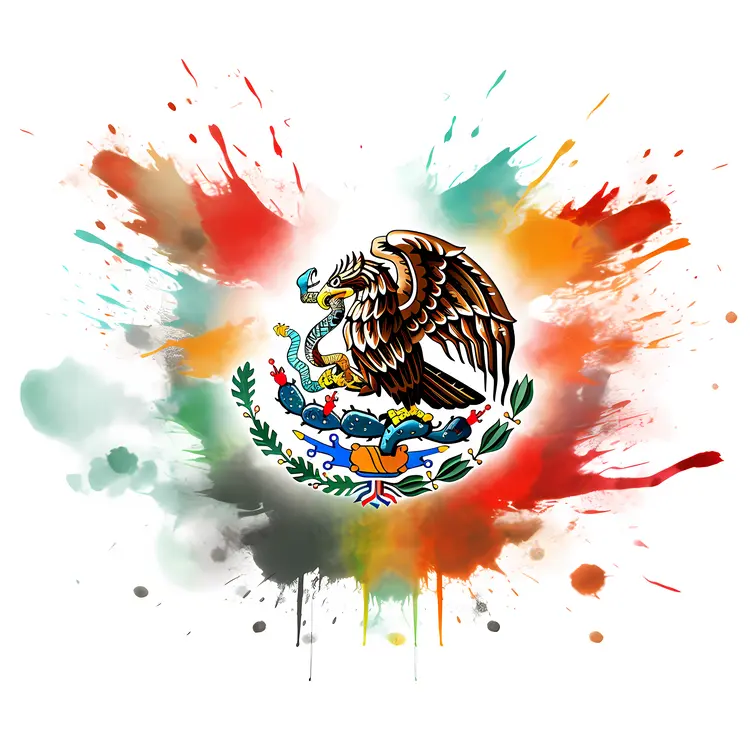 Mexican Emblem with Colorful Splashes